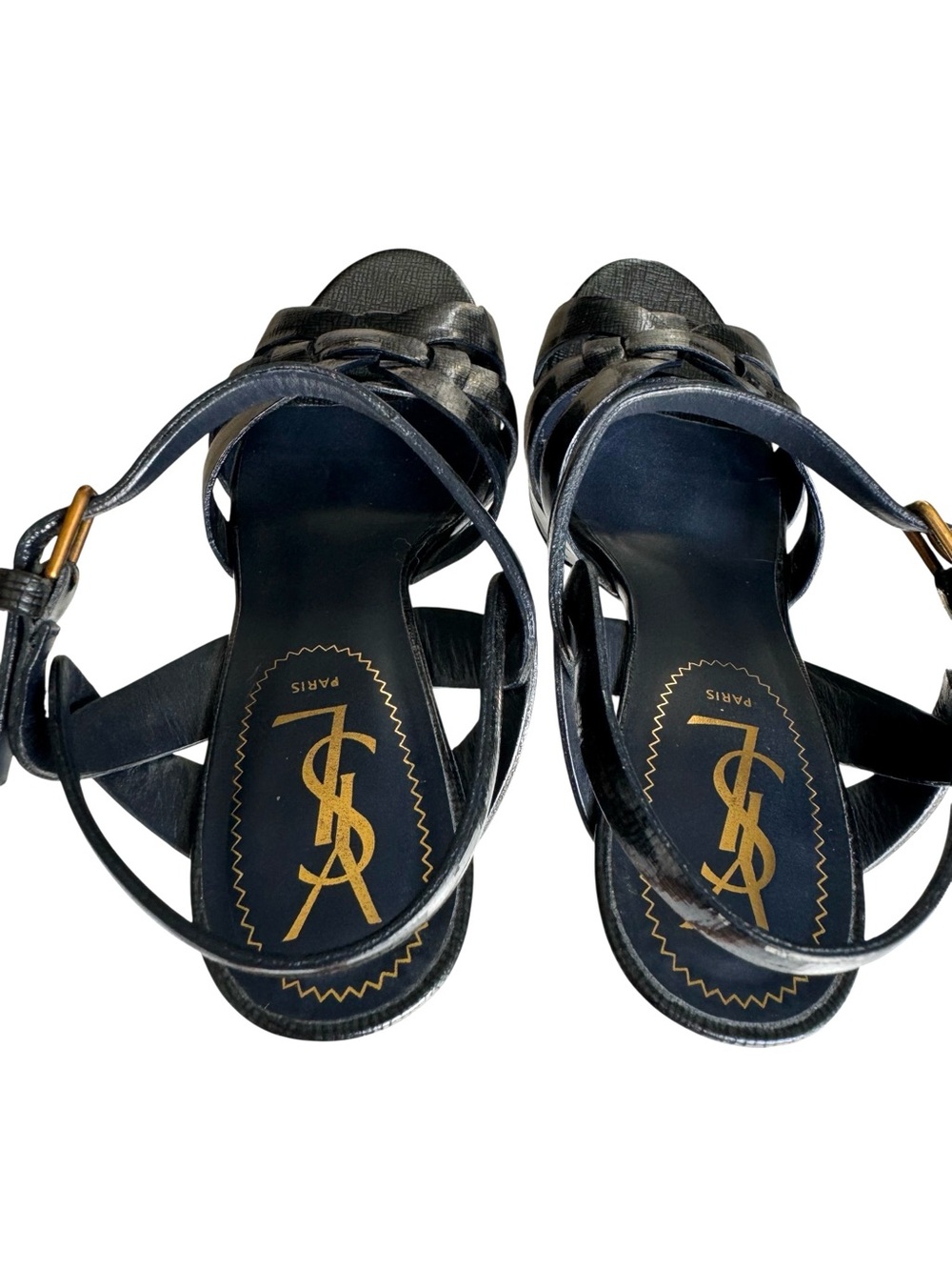 YSL Saint Laurent Tribute Patent Metallic Platform Sandals - Picture 11 of 16